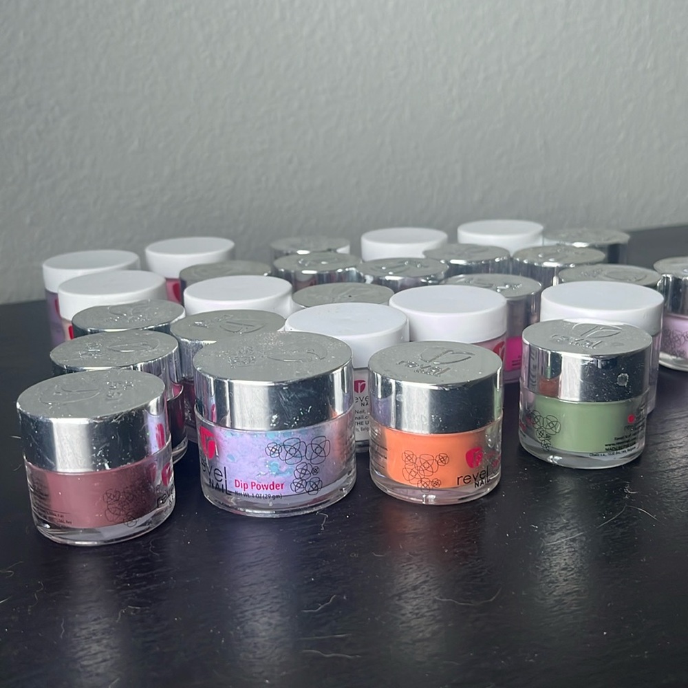 Revel Nail dip powder Lot of 27 mix of colors and glitters mix used and new